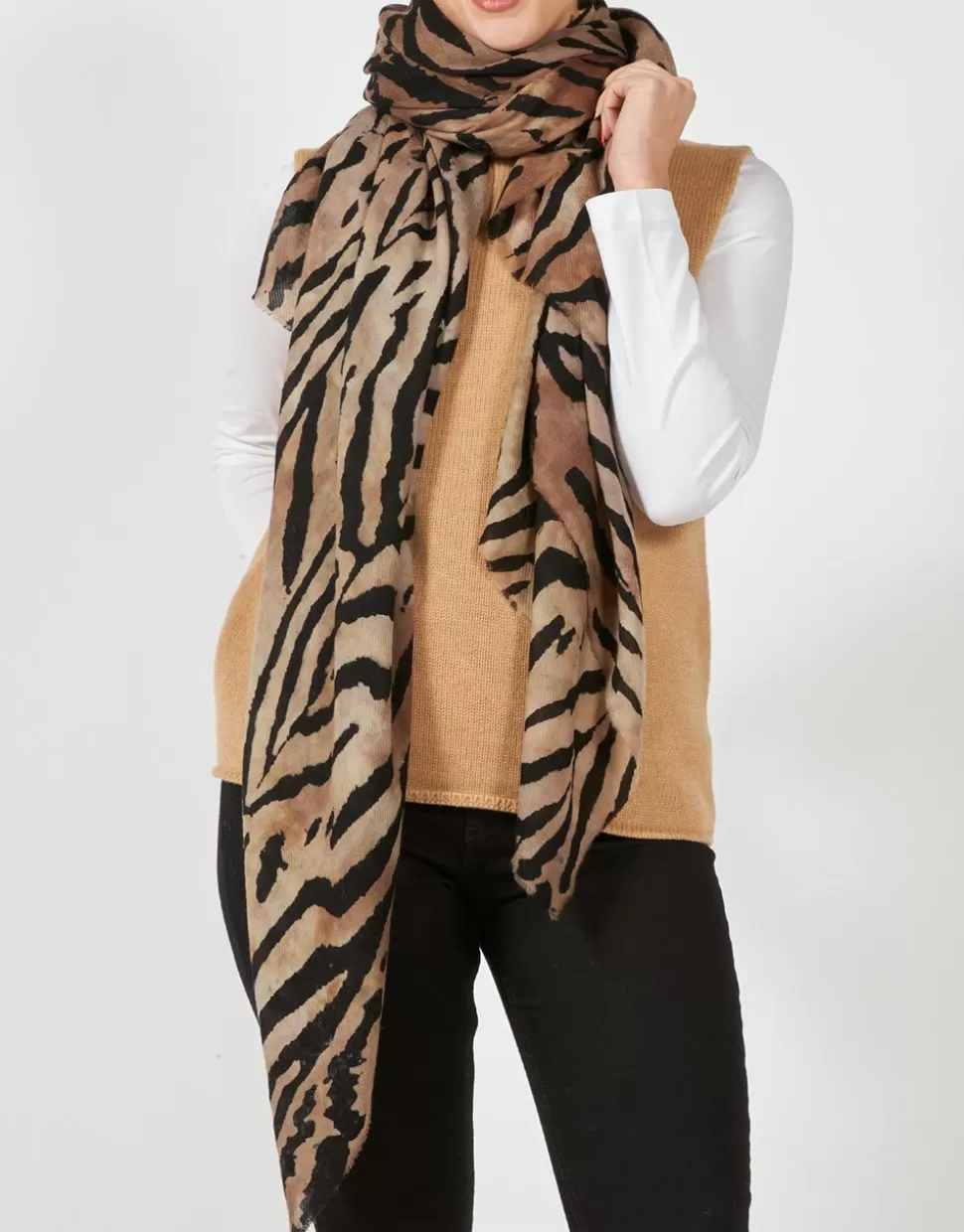 Faliero Sarti Sciarpe>Stola In Misto Lana E Cashmere In Stampa Animalier - Zebrina